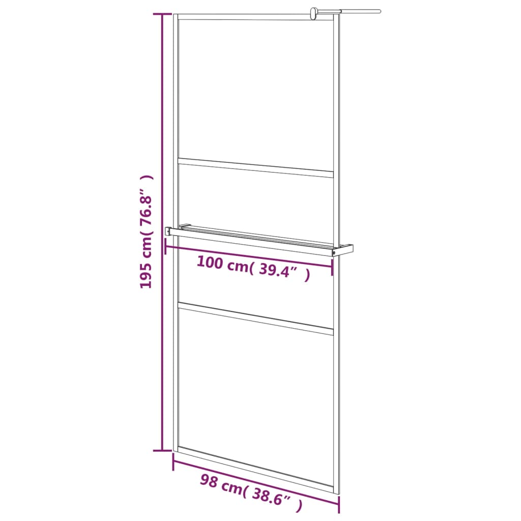 Pregrada za tuš s policom krom 100x195 cm staklo ESG i aluminij