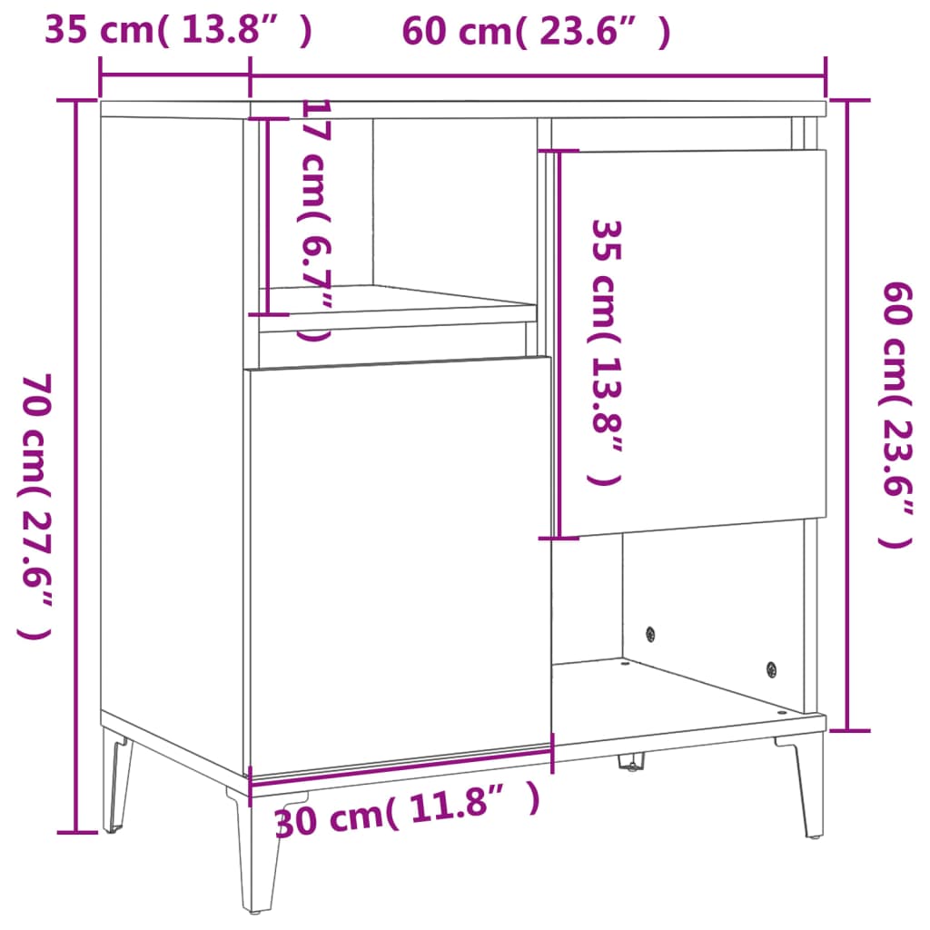 Komode 3 kom boja dimljenog hrasta 60x35x70cm konstruirano drvo