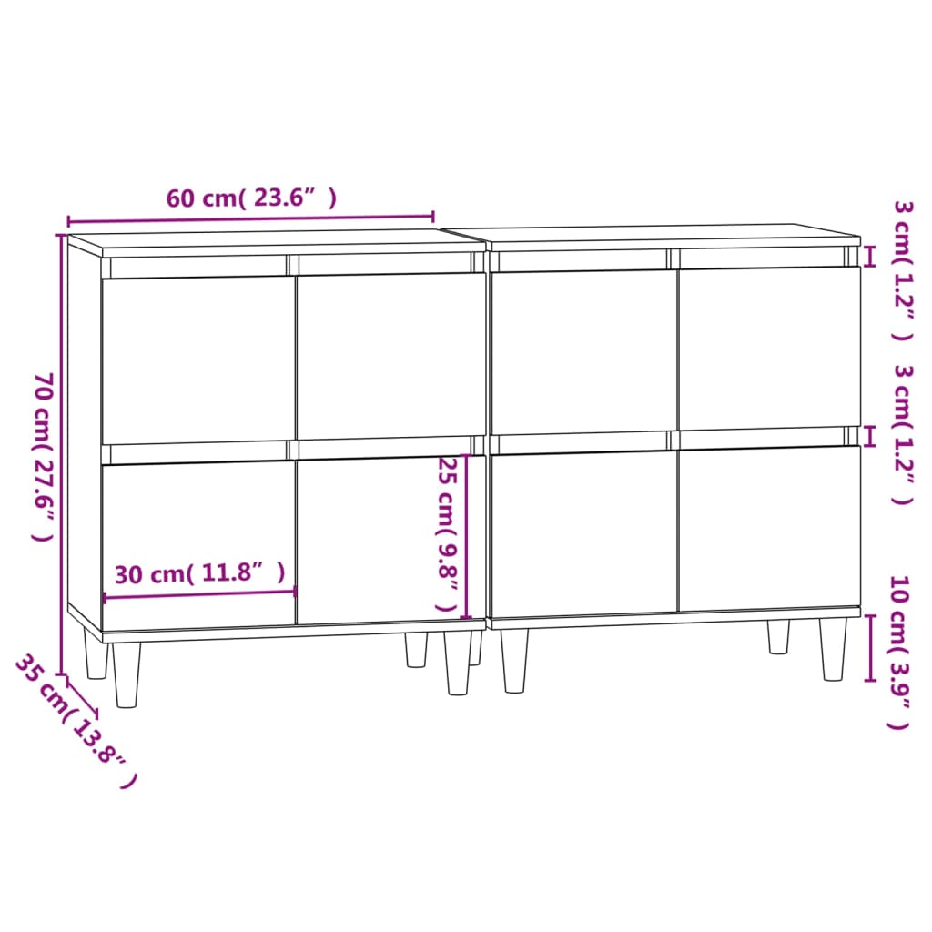 Komode 2 kom boja hrasta 60 x 35 x 70 cm od konstruiranog drva