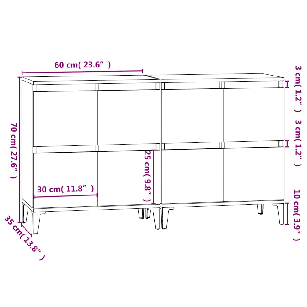 Komode 2 kom siva boja betona 60x35x70 cm od konstruiranog drva