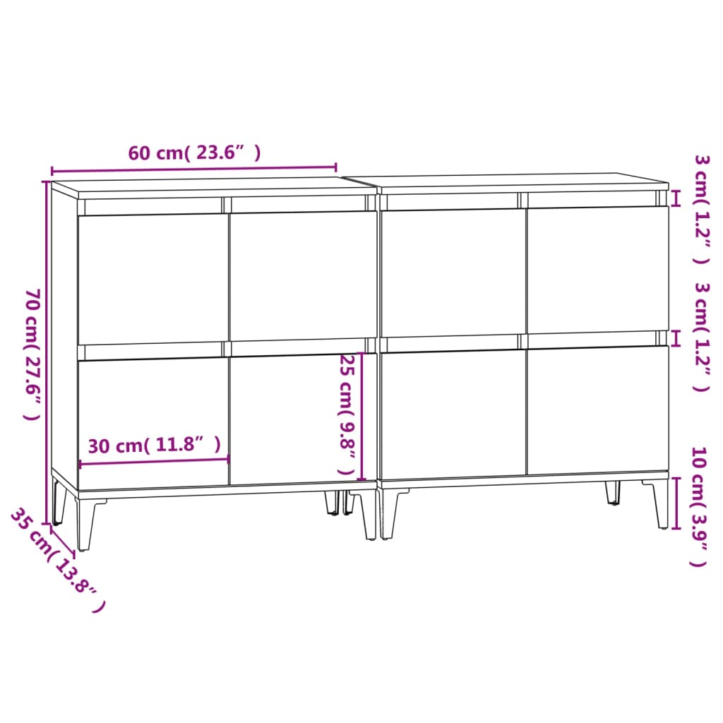 Komode 2 kom boja hrasta 60 x 35 x 70 cm od konstruiranog drva