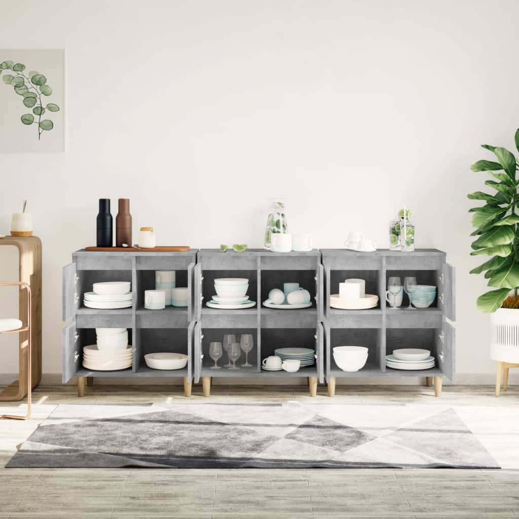 Komode 3 kom siva boja betona 60x35x70 cm od konstruiranog drva