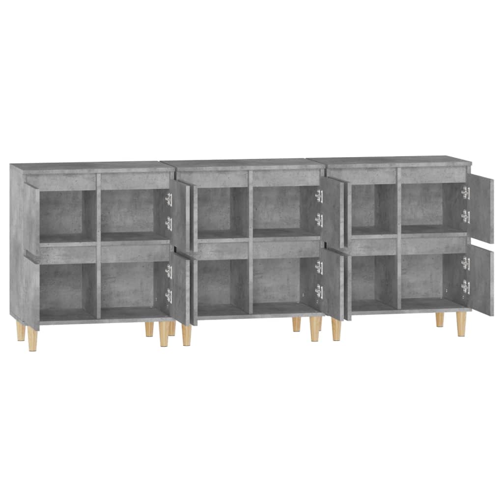 Komode 3 kom siva boja betona 60x35x70 cm od konstruiranog drva