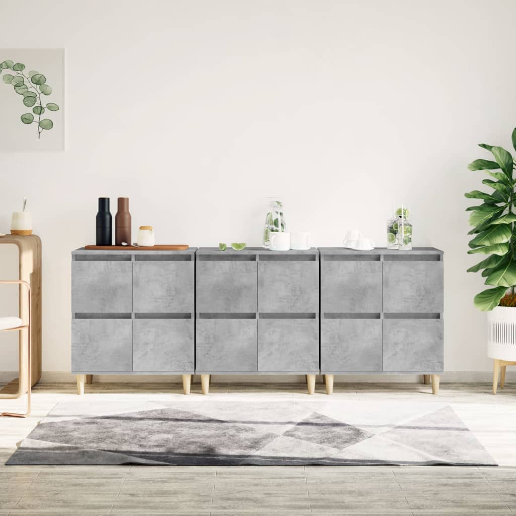 Komode 3 kom siva boja betona 60x35x70 cm od konstruiranog drva