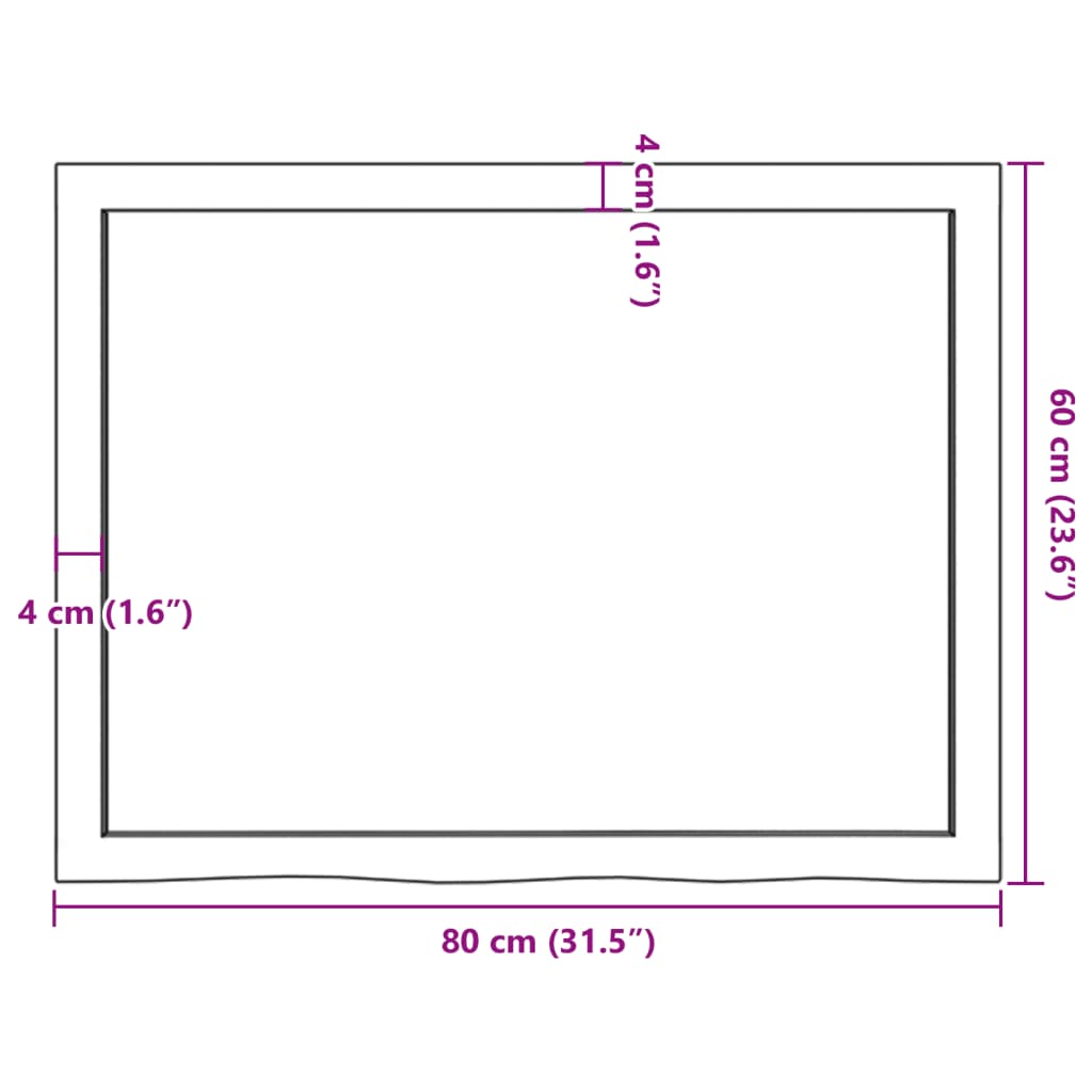 Kupaonska radna ploča 80x60x(2-6) cm netretirano masivno drvo