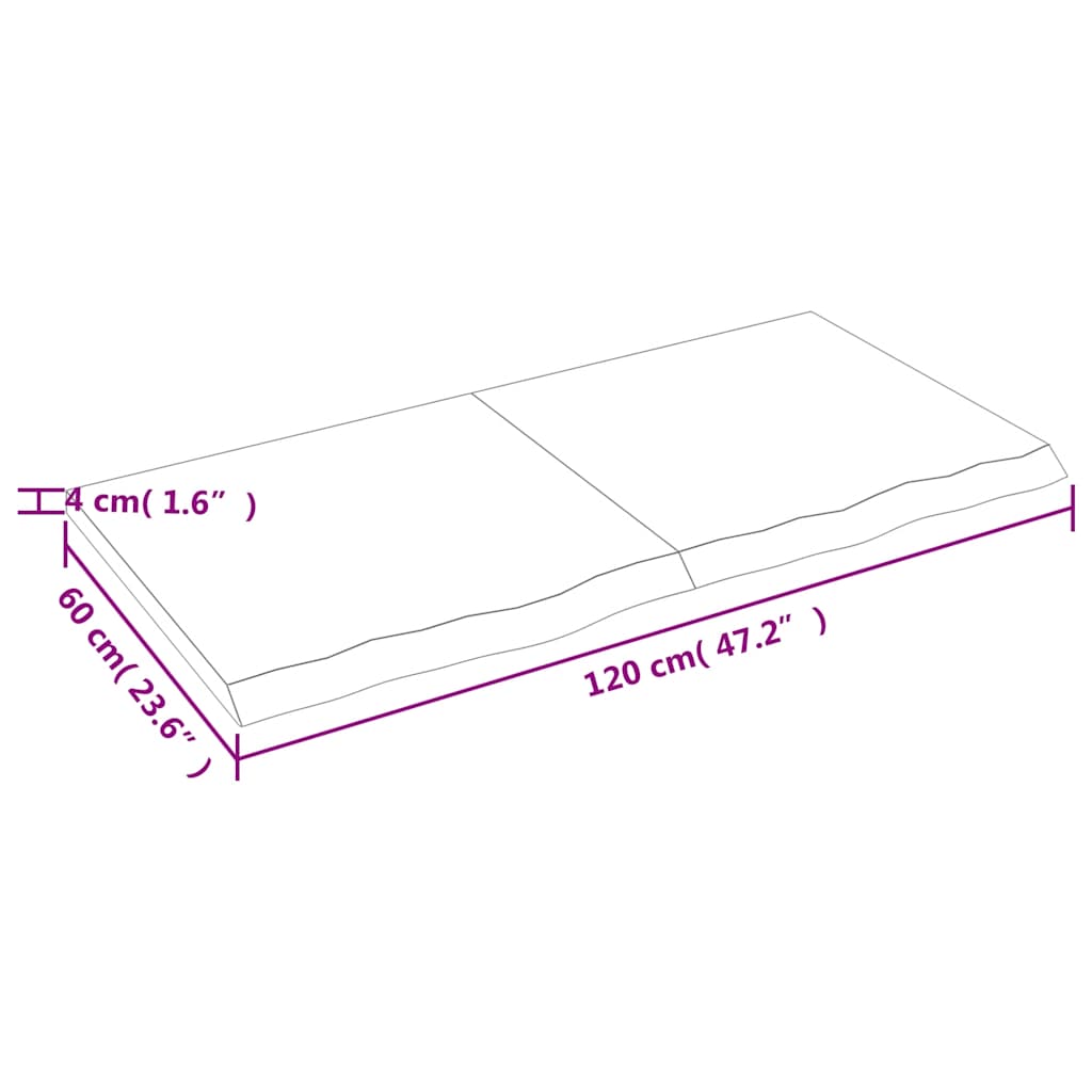 Kupaonska radna ploča svjetlosmeđa 120x60x(2-4) cm masivno drvo