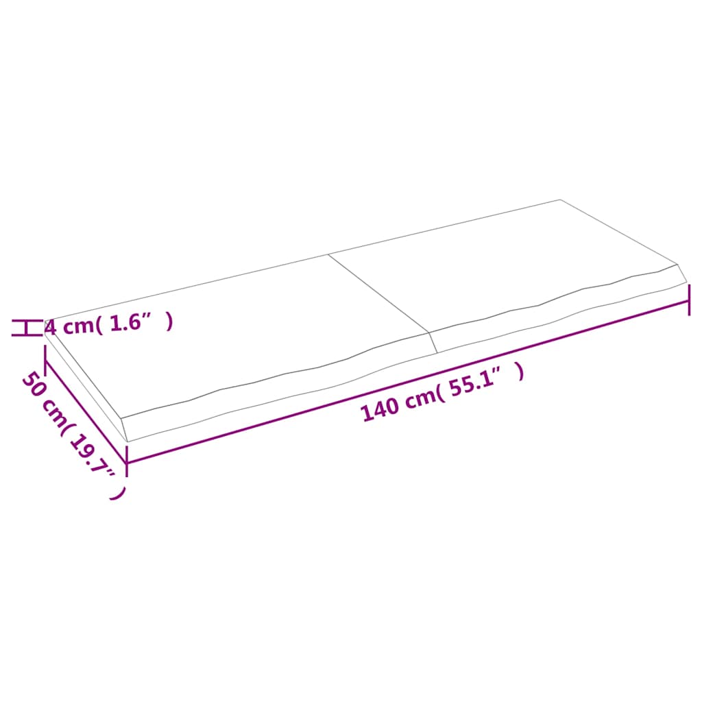 Kupaonska radna ploča svjetlosmeđa 140x50x(2-4) cm masivno drvo