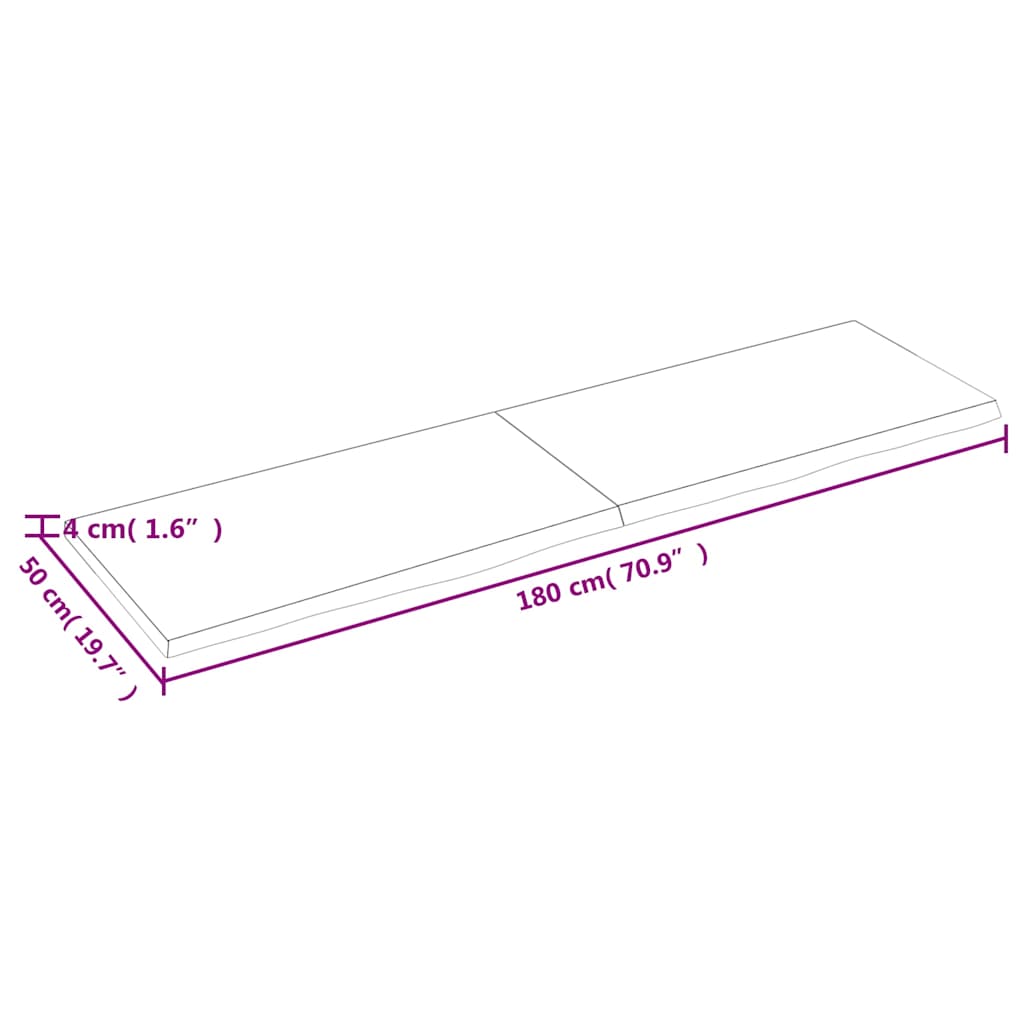 Kupaonska radna ploča svjetlosmeđa 180x50x(2-4) cm masivno drvo