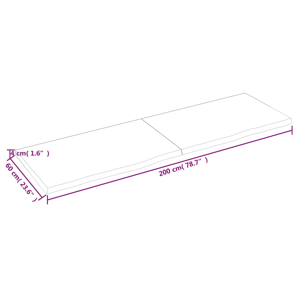 Kupaonska radna ploča svjetlosmeđa 200x60x(2-4) cm masivno drvo