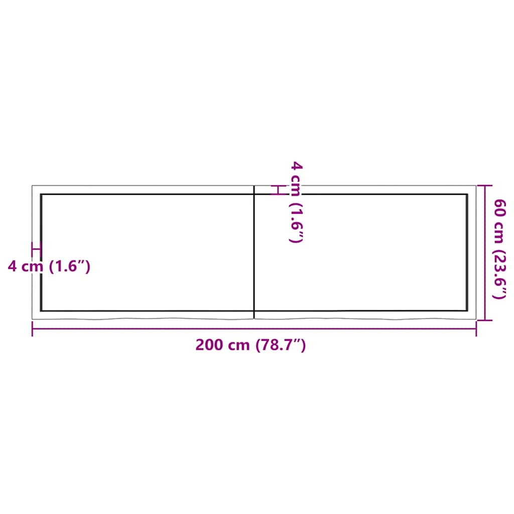 Kupaonska radna ploča svjetlosmeđa 200x60x(2-4) cm masivno drvo
