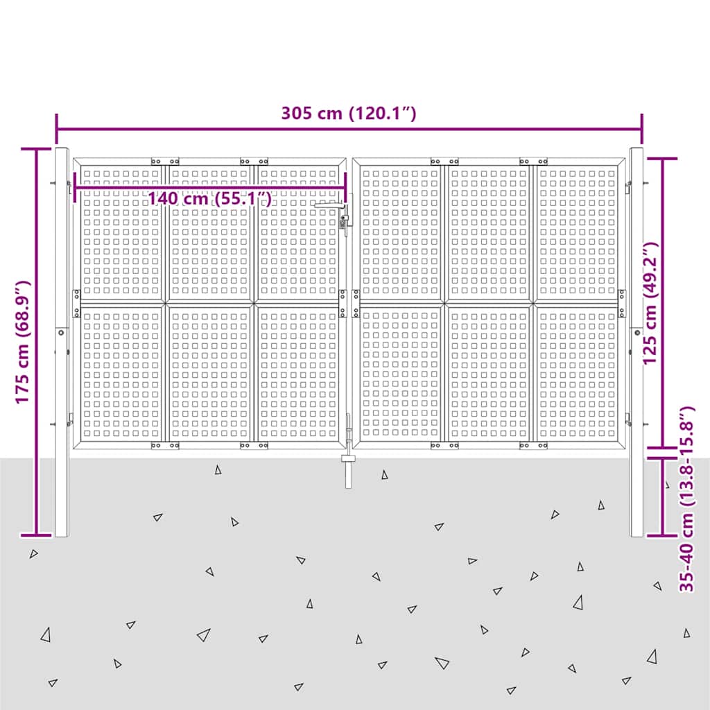 Vrtna vrata antracit boje 300x125 cm čelik