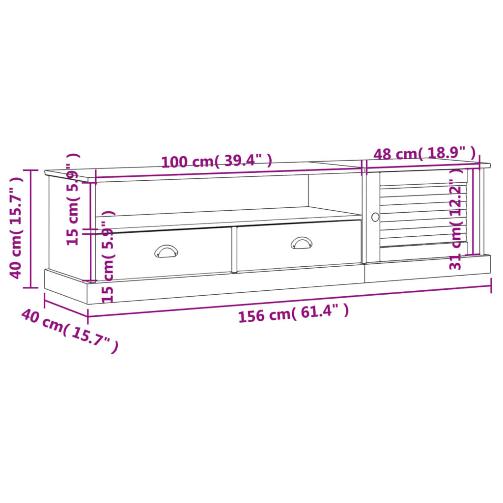 TV ormarić VIGO 156 x 40 x 40 cm od masivne borovine