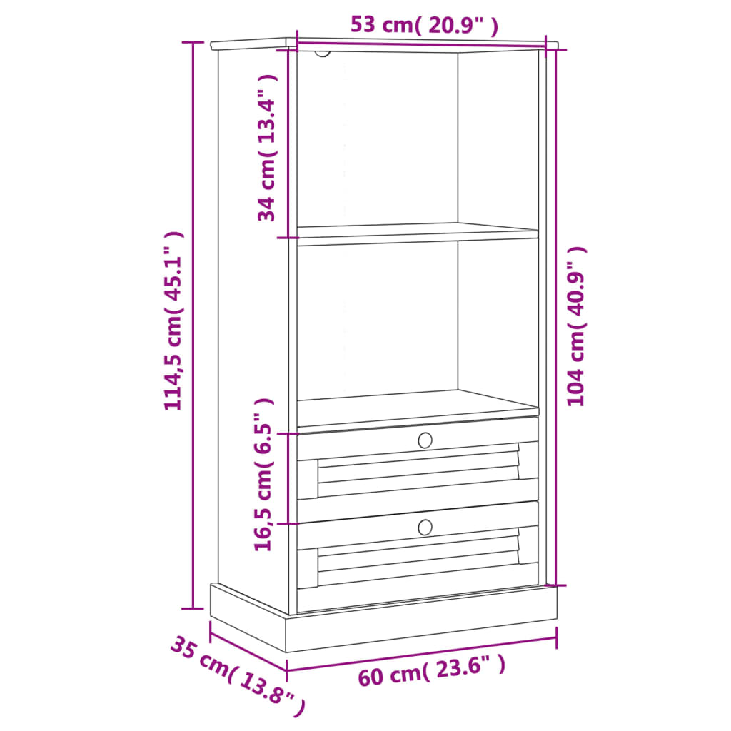 Regal za knjige VIGO 60 x 35 x 114,5 cm od masivne borovine