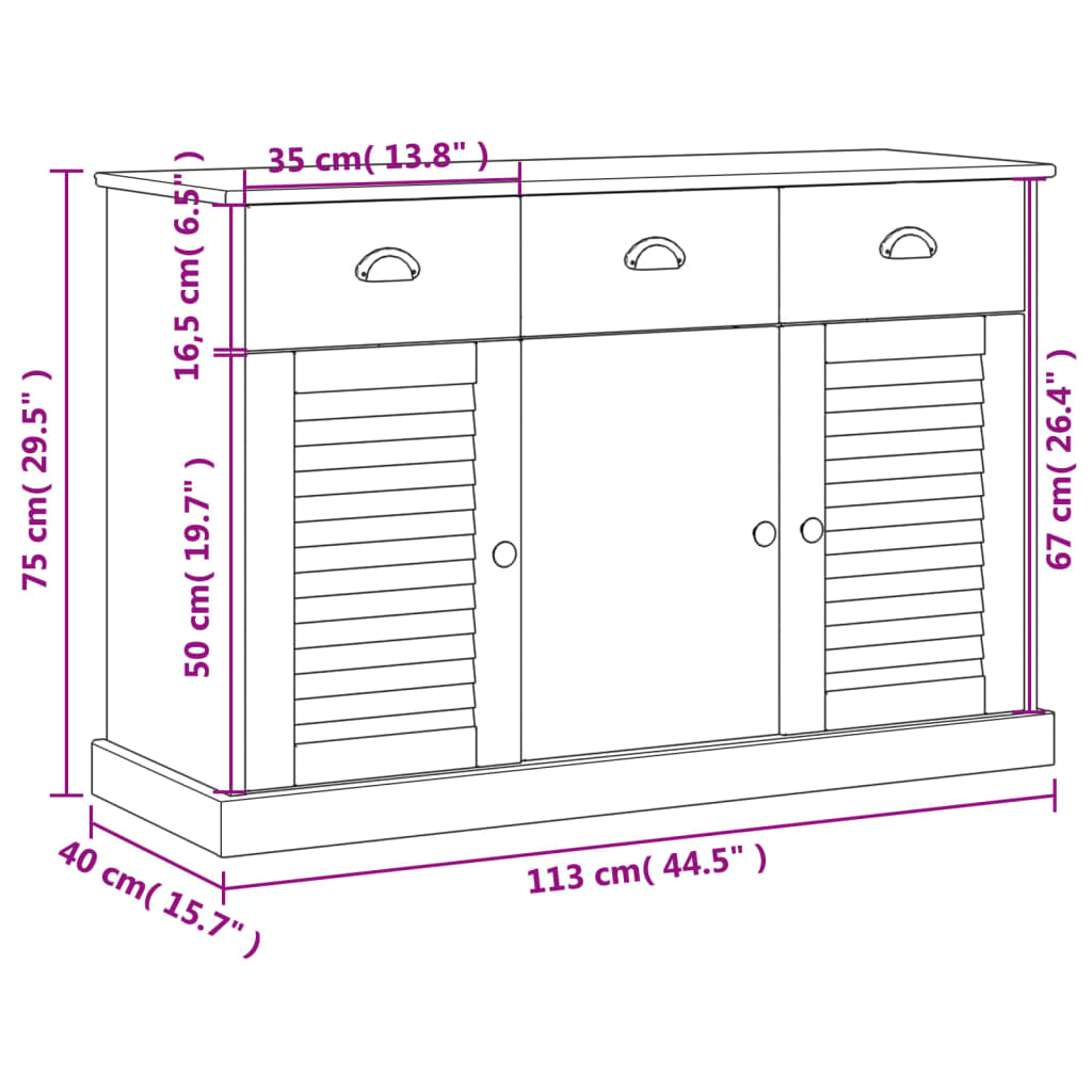 Komoda s ladicama VIGO 113 x 40 x 75 cm od masivne borovine