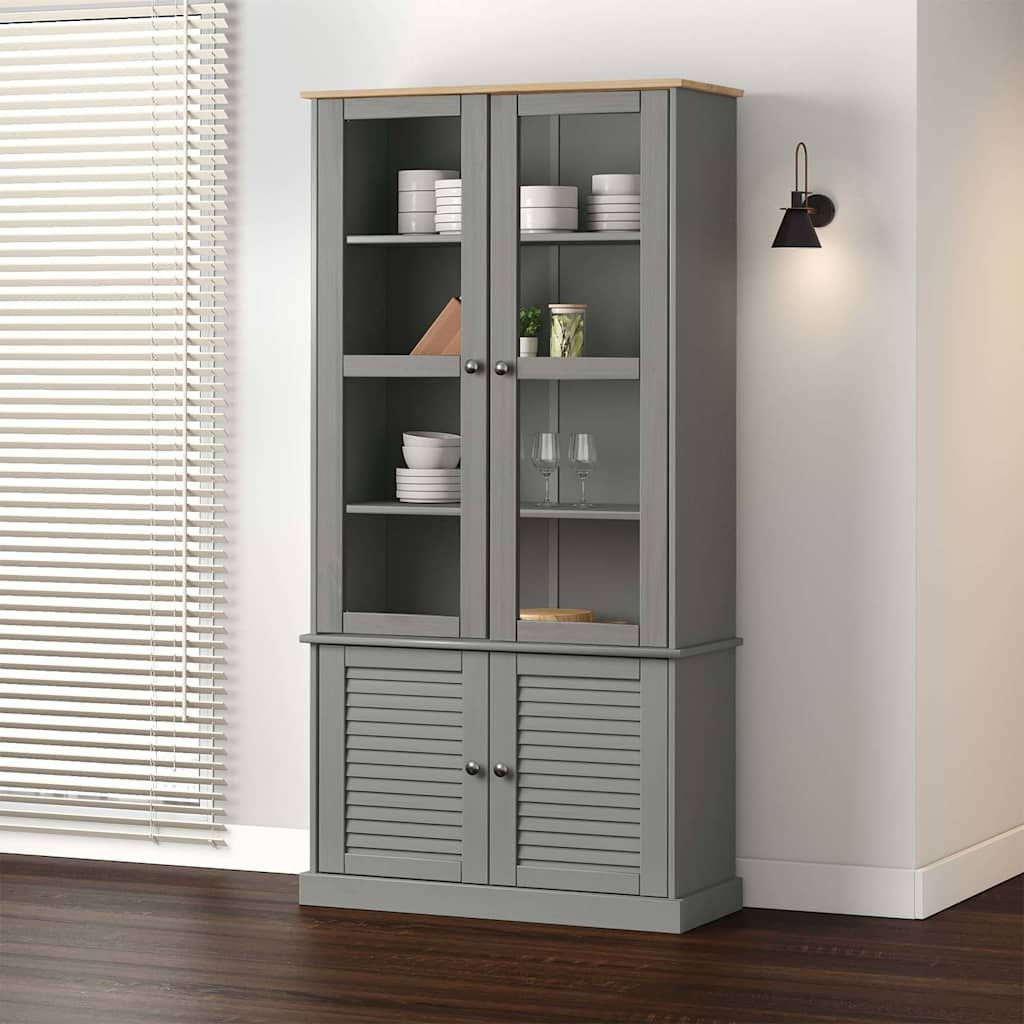 Vitrina sa staklom VIGO siva 85x35x170 cm od masivne borovine