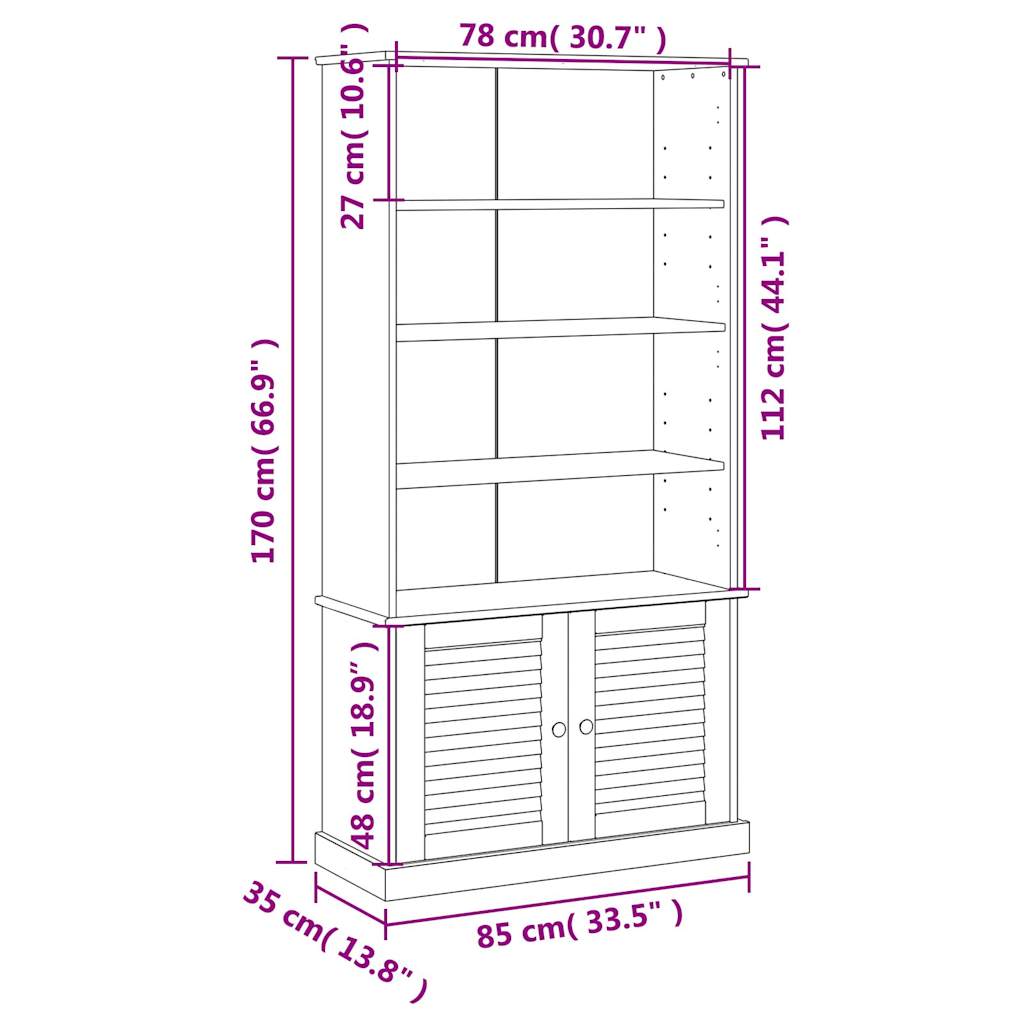 Regal za knjige VIGO 85 x 35 x 170 cm od masivne borovine