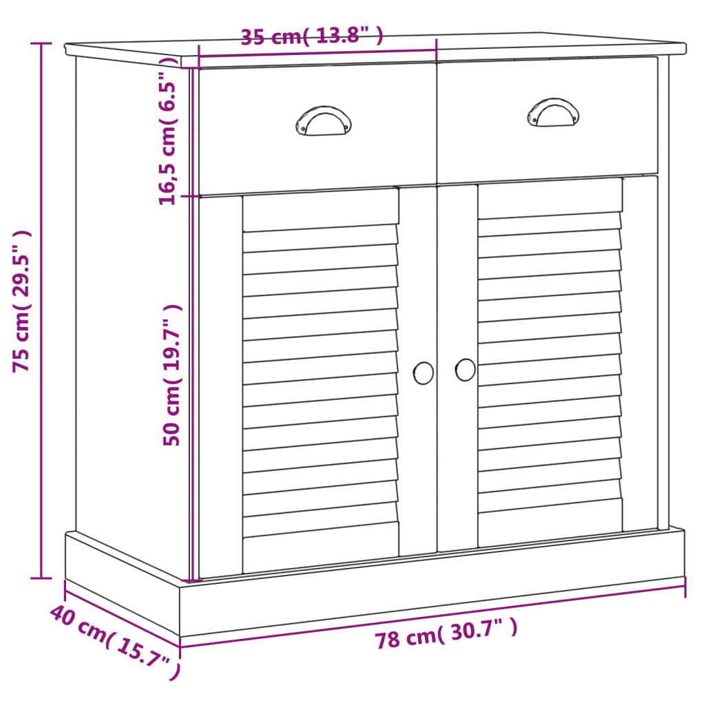 Komoda s ladicama VIGO 78x40x75 cm bijela od masivne borovine