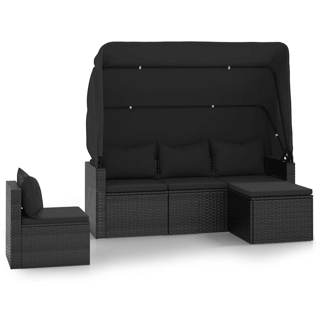 4-dijelni set vrtnih sofa od poliratana s jastucima crni