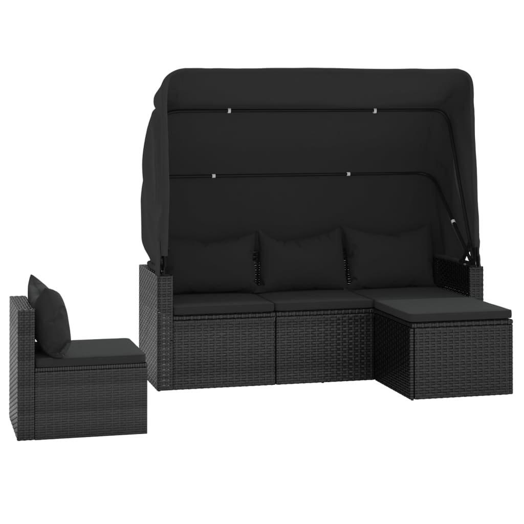 4-dijelni set vrtnih sofa od poliratana s jastucima crni