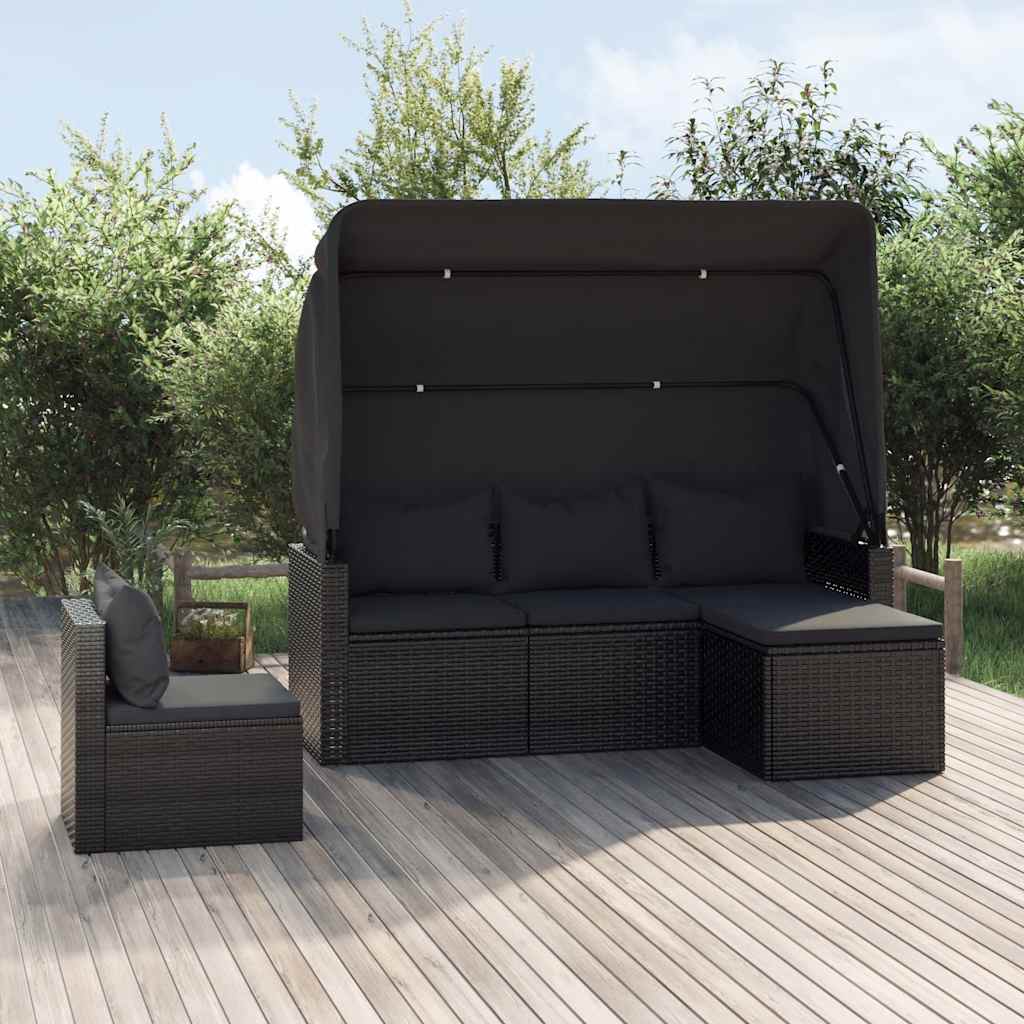 4-dijelni set vrtnih sofa od poliratana s jastucima crni