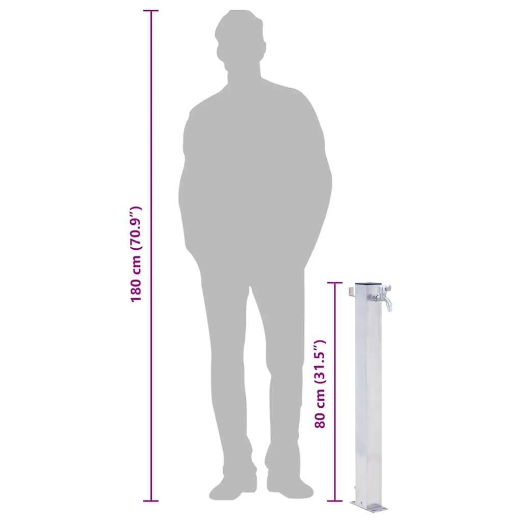 Vrtni stup za vodu 80 cm od nehrđajućeg čelika četvrtasti