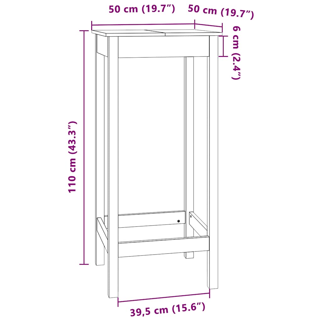 Barski stol bijeli 50 x 50 x 110 cm od masivne borovine