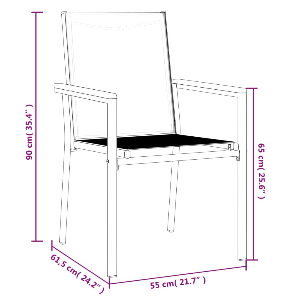 Vrtne stolice 6 kom crne 55 x 61,5 x 90 cm tekstilen i čelik