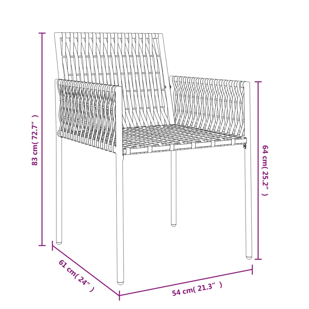 Vrtne stolice s jastucima 4 kom crne 54x61x83 cm od poliratana