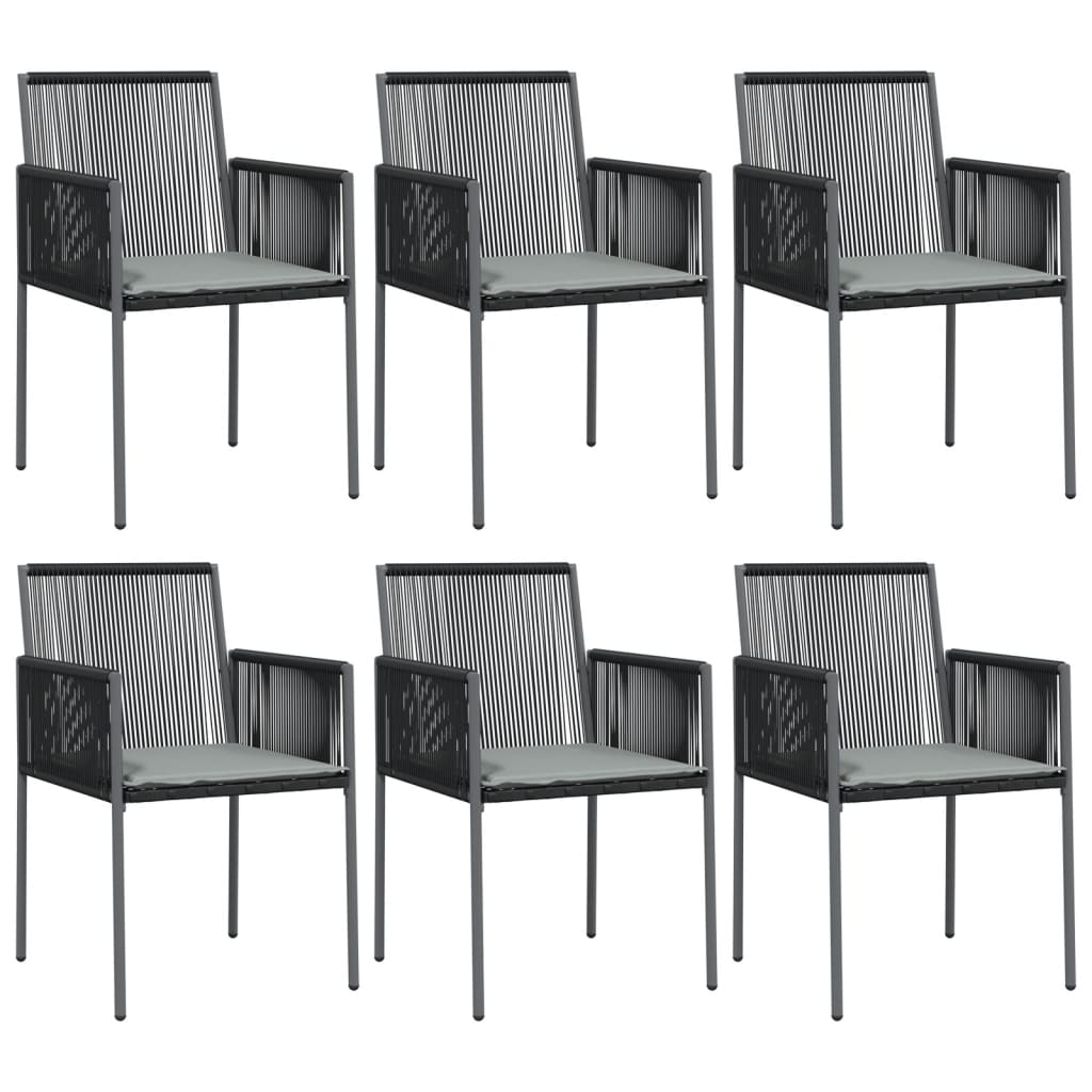 Vrtne stolice s jastucima 6 kom crne 54x60,5x83,5 cm poliratan