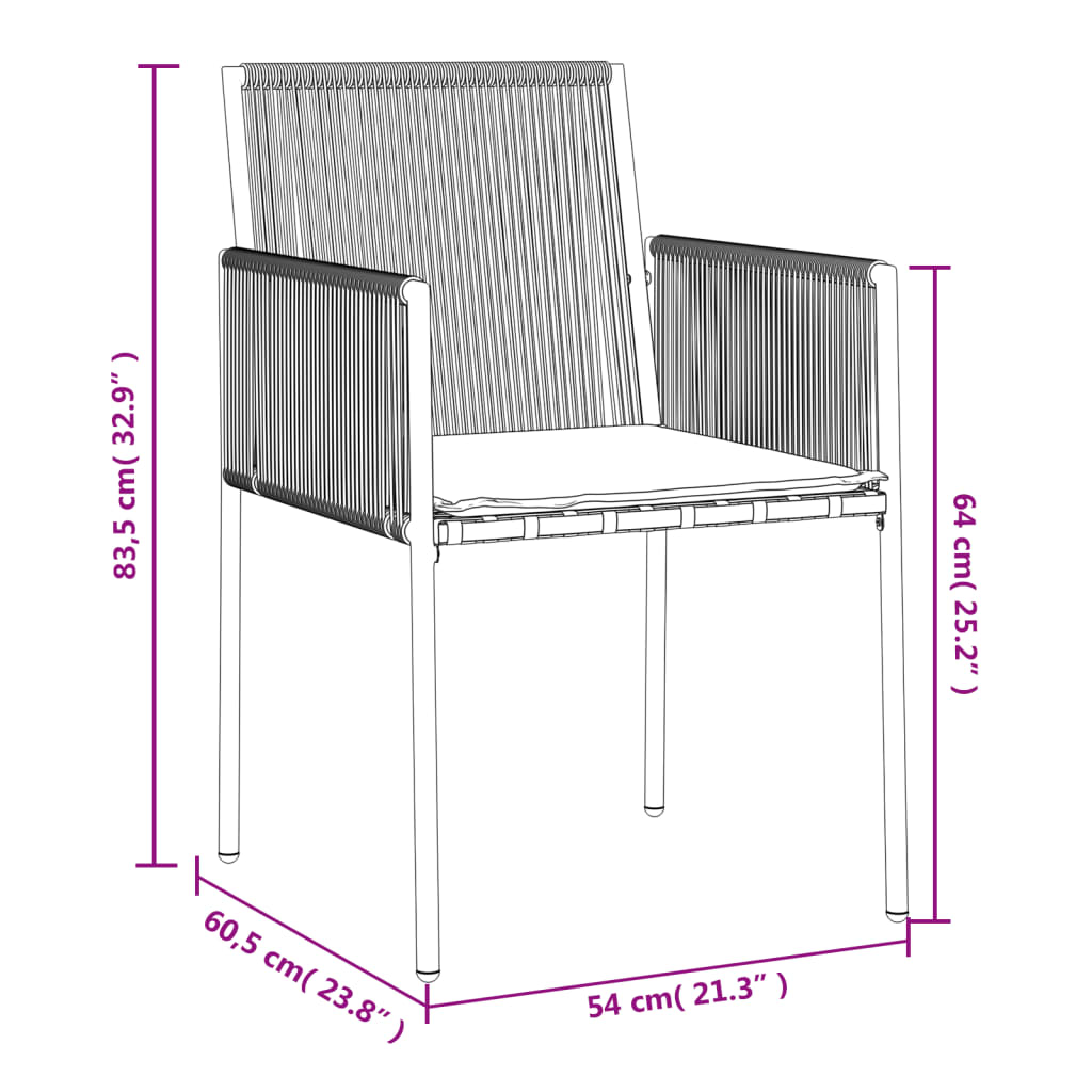 Vrtne stolice s jastucima 6 kom crne 54x60,5x83,5 cm poliratan