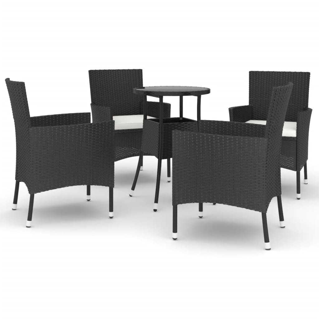 5-dijelni vrtni bistro set od poliratana s jastucima crni