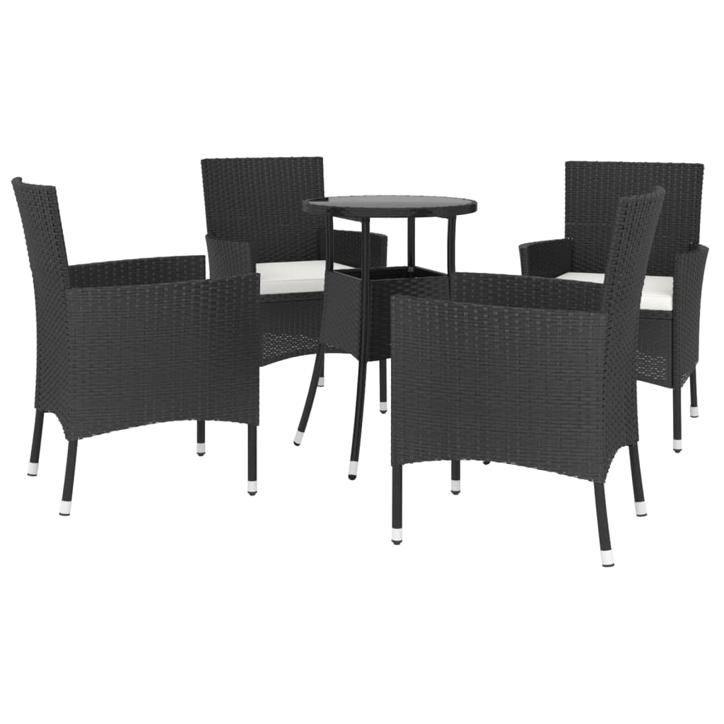 5-dijelni vrtni bistro set od poliratana s jastucima crni