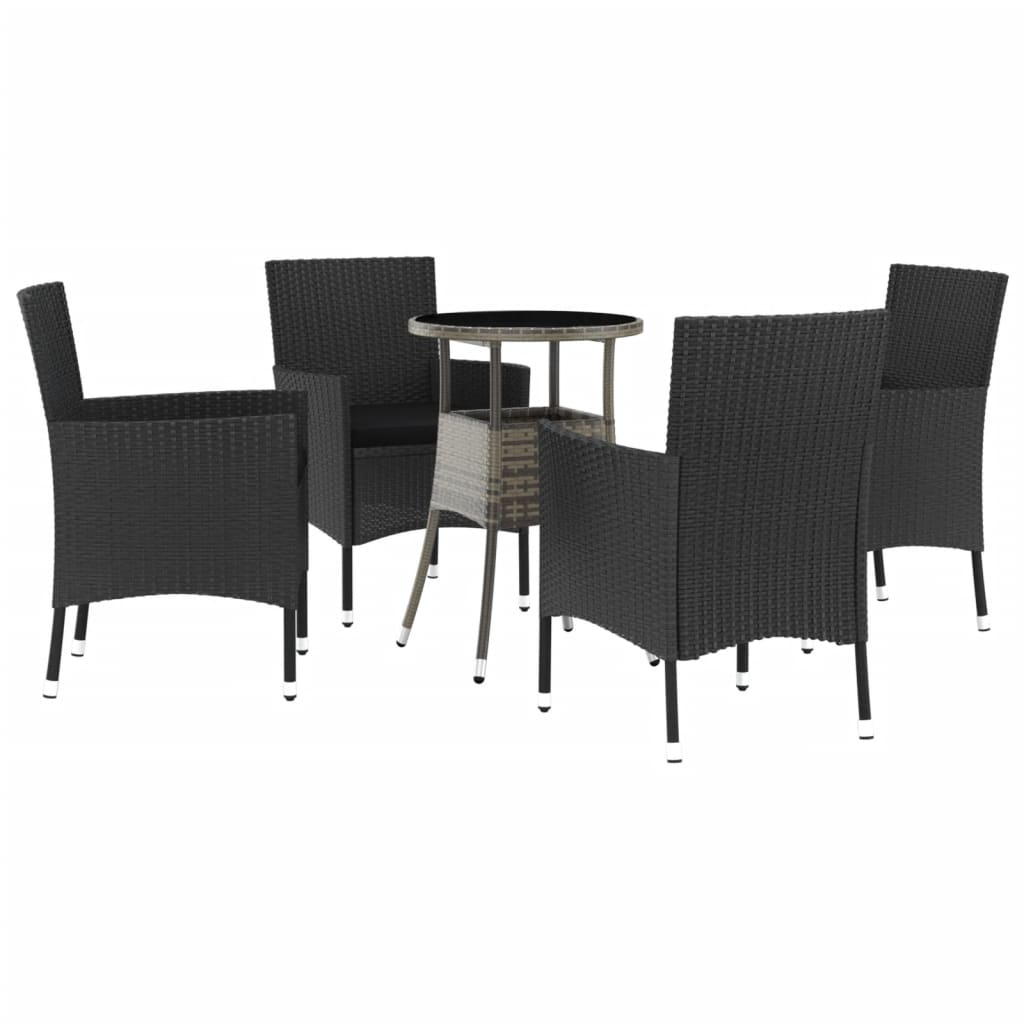 5-dijelni vrtni bistro set od poliratana s jastucima crni