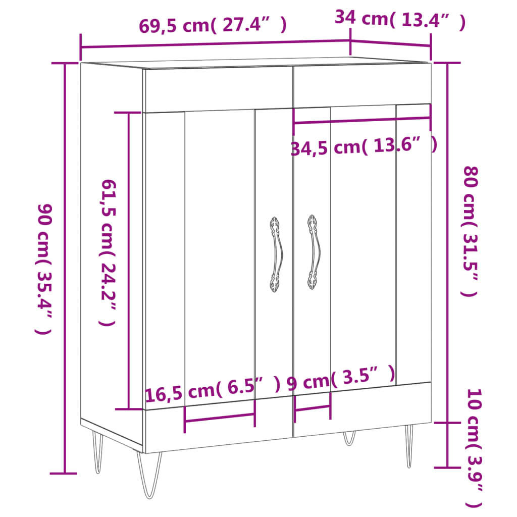 Komoda boja dimljenog hrasta 69,5x34x90 cm konstruirano drvo