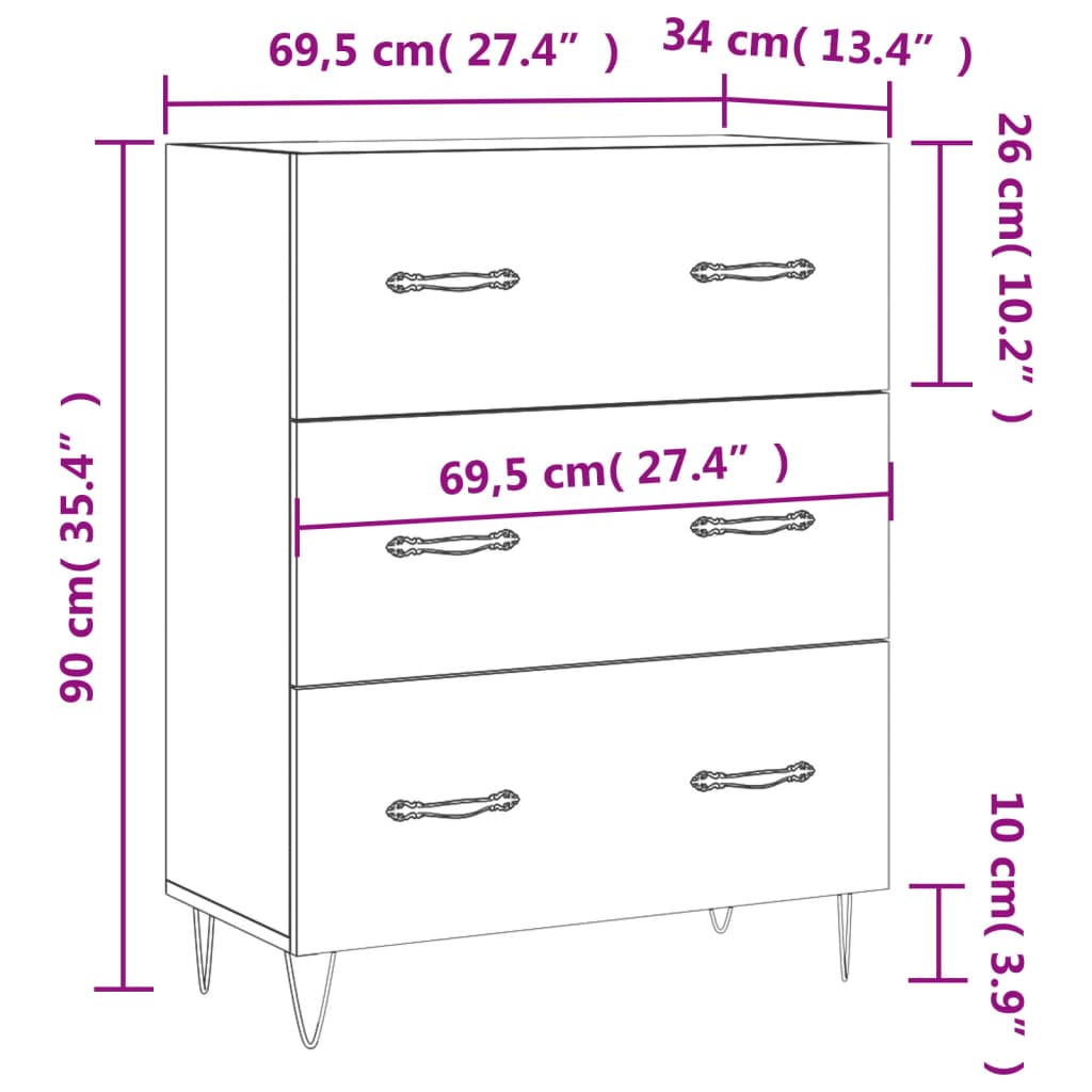Komoda sjajna bijela 69,5x34x90 cm od konstruiranog drva