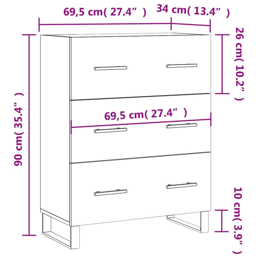 Komoda sjajna bijela 69,5x34x90 cm od konstruiranog drva