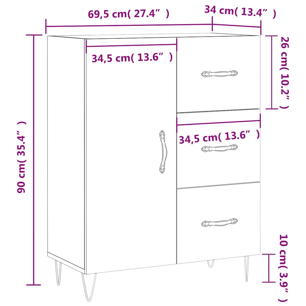 Komoda crna 69,5 x 34 x 90 cm od konstruiranog drva
