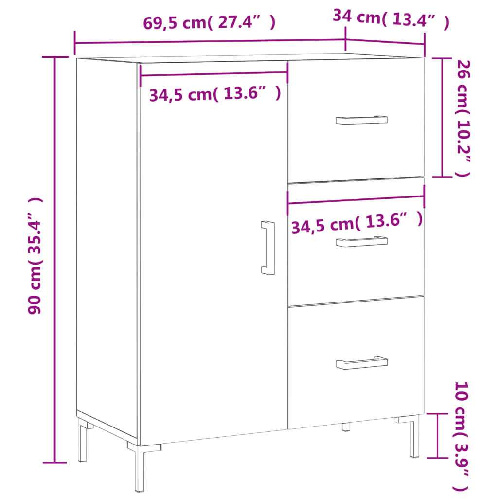 Komoda sjajna bijela 69,5x34x90 cm od konstruiranog drva