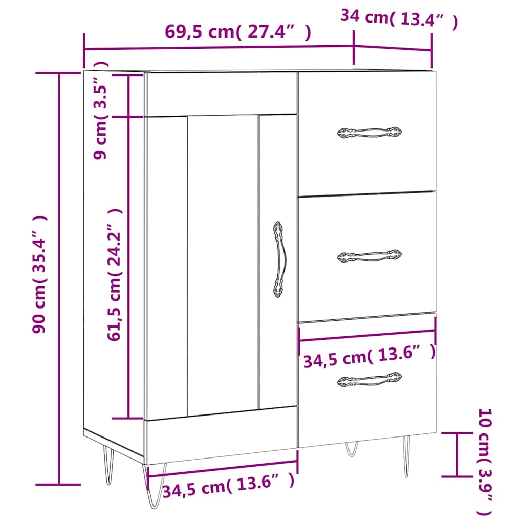 Komoda crna 69,5 x 34 x 90 cm od konstruiranog drva