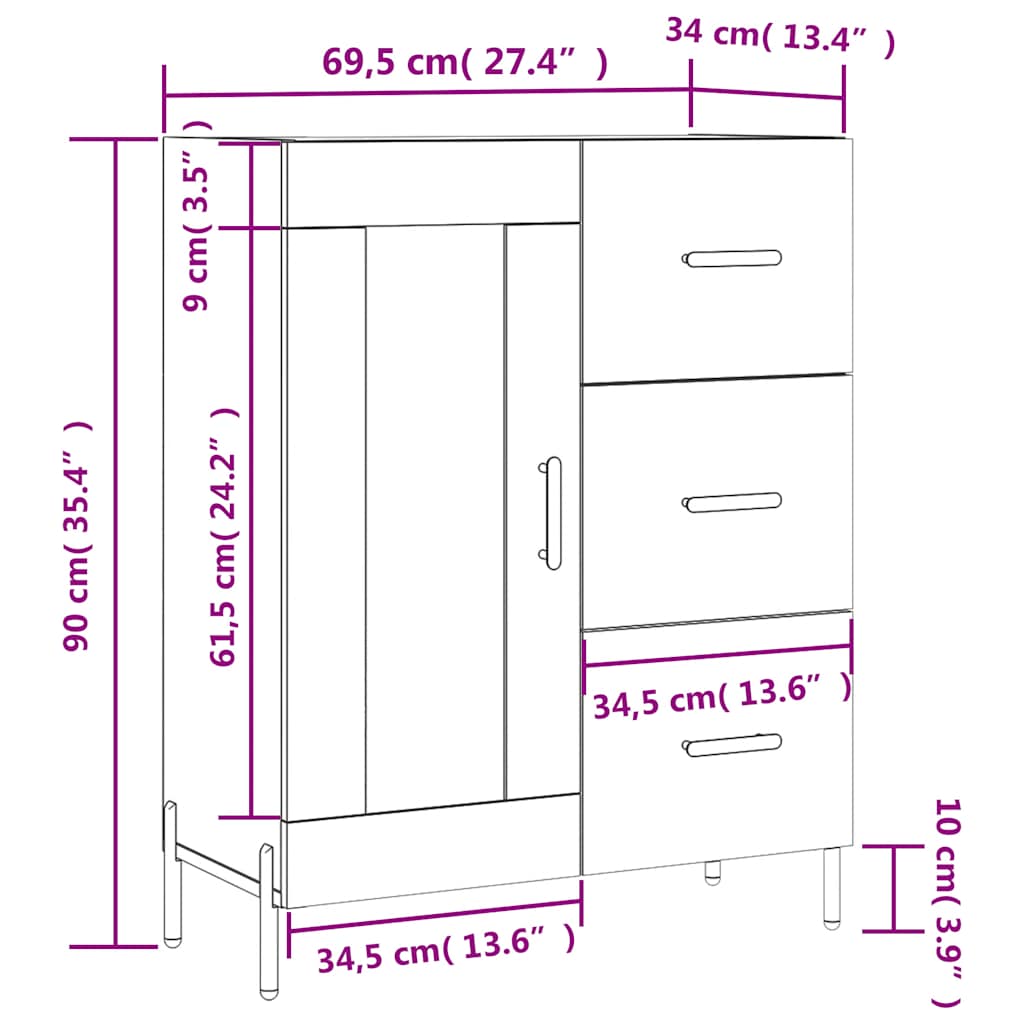 Komoda crna 69,5 x 34 x 90 cm od konstruiranog drva