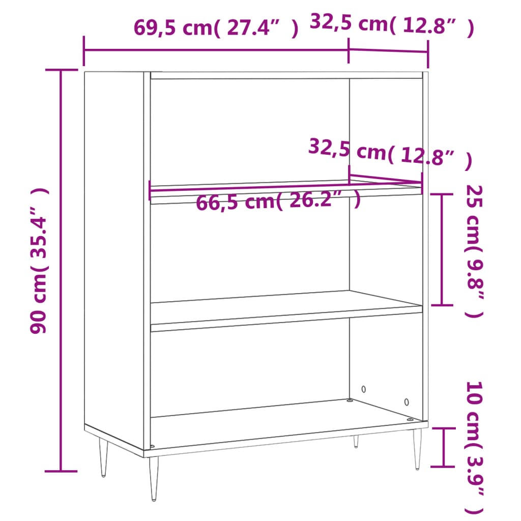Regal za knjige boja hrasta 69,5x32,5x90 cm konstruirano drvo
