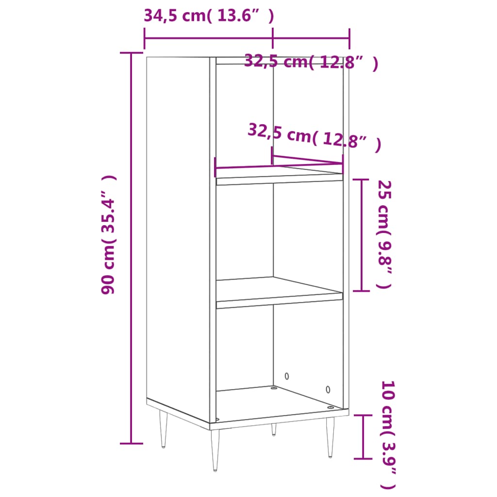 Komoda sjajna bijela 34,5 x 32,5 x 90 cm od konstruiranog drva