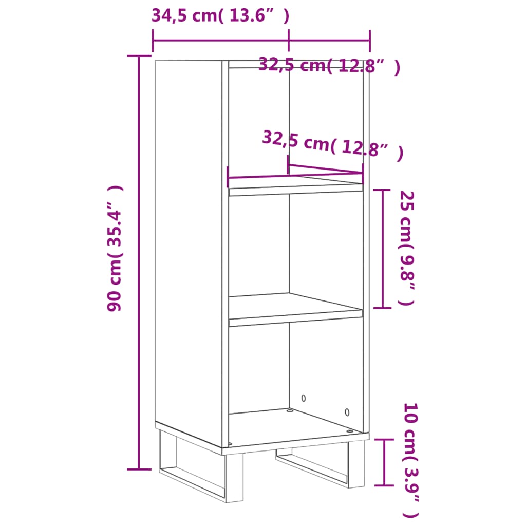 Komoda boja dimljenog hrasta 34,5x32,5x90 cm konstruirano drvo