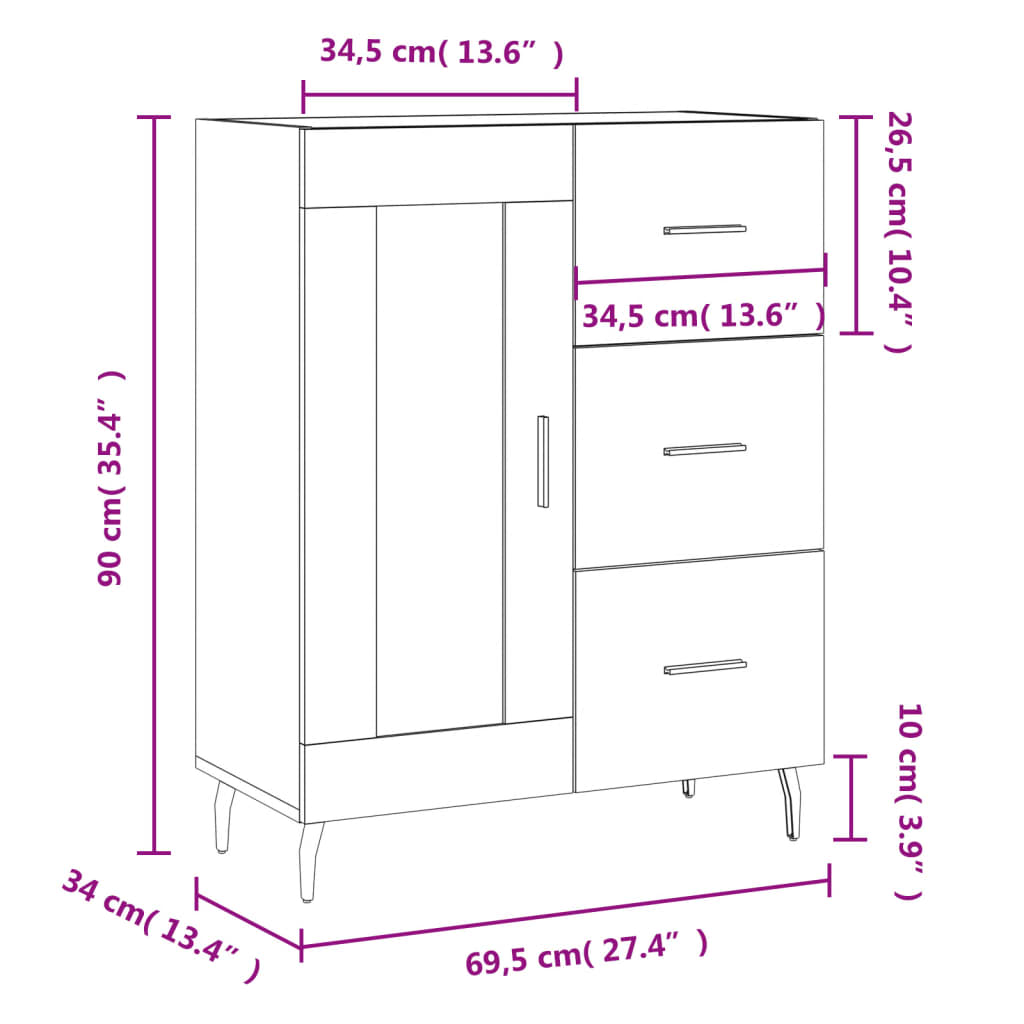 Komoda sjajna bijela 69,5x34x90 cm od konstruiranog drva