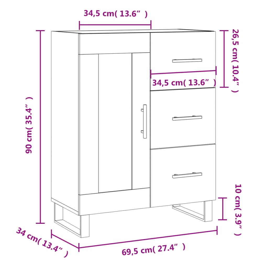 Komoda sjajna bijela 69,5x34x90 cm od konstruiranog drva