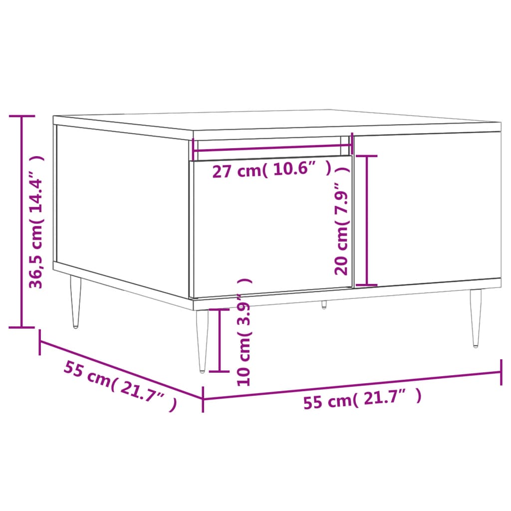 Stolić za kavu sjajni bijeli 55x55x36,5 cm konstruirano drvo