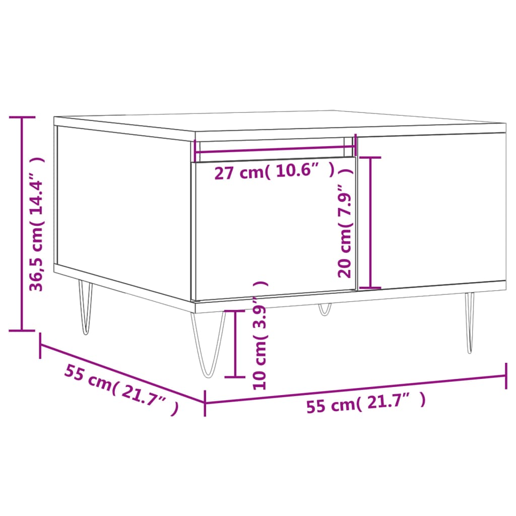 Stolić za kavu siva boja hrasta 55x55x36,5 cm konstruirano drvo