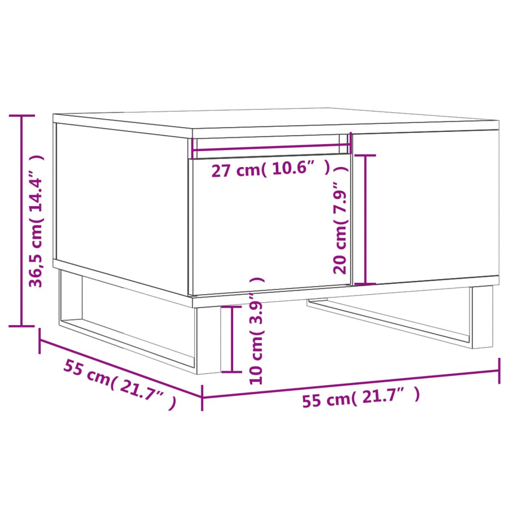 Stolić za kavu boja betona 55x55x36,5 cm konstruirano drvo
