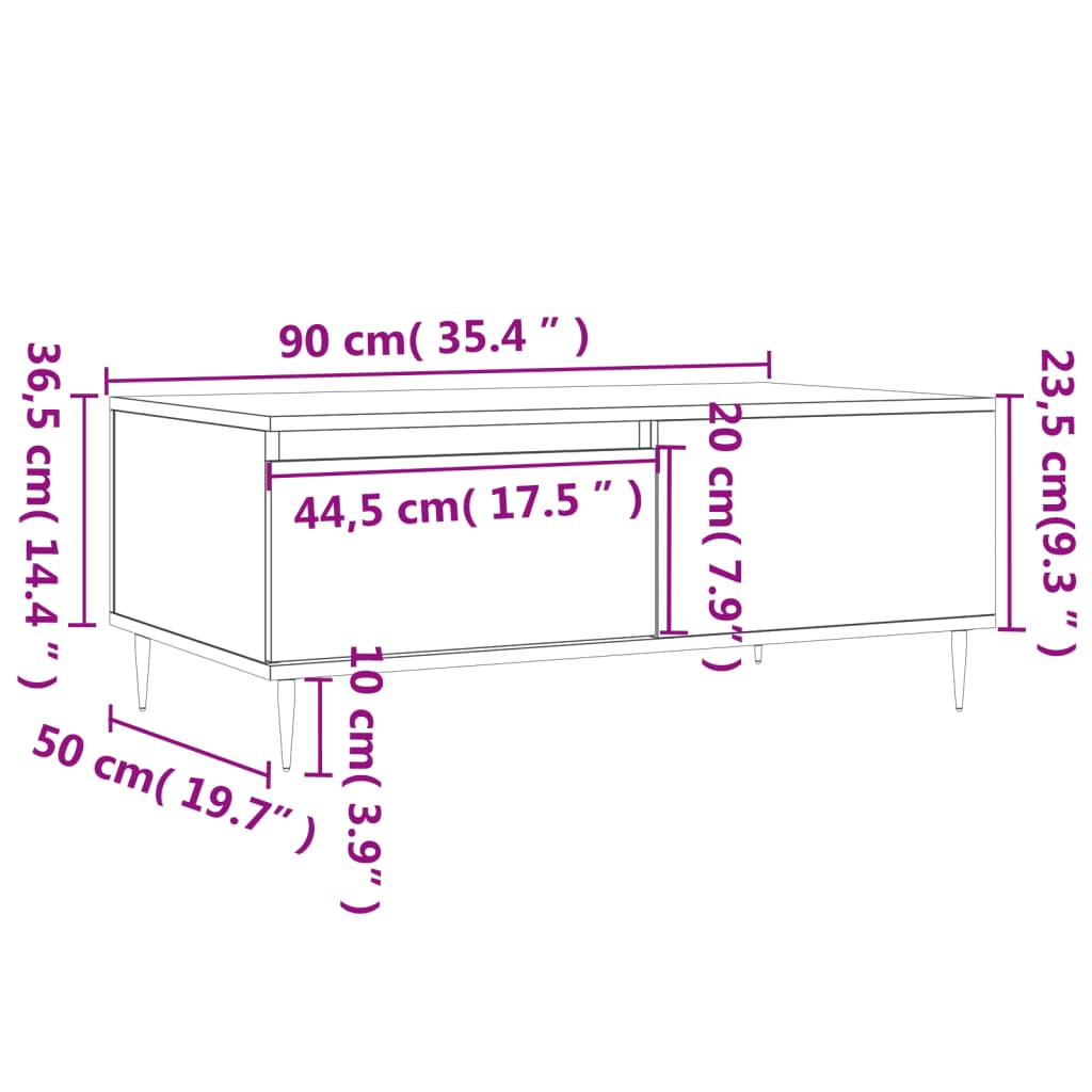 Stolić za kavu bijeli 90 x 50 x 36,5 cm od konstruiranog drva