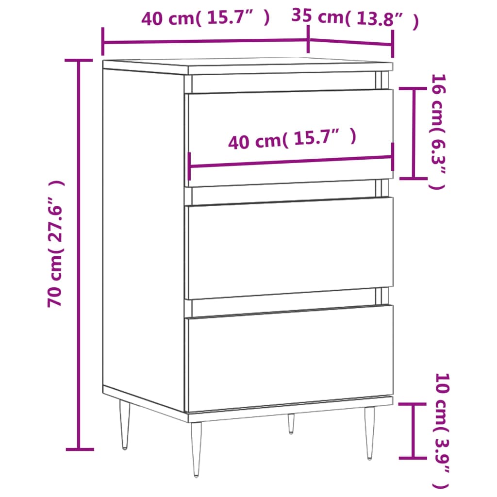 Komoda boja dimljenog hrasta 40 x 35 x 70 cm konstruirano drvo